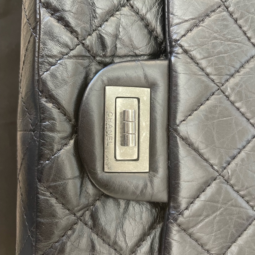 *NOT FOR SALE* CHANEL 2.55 black aged calfskin double flap bag 227 Excelllent! - Picture 4 of 11
